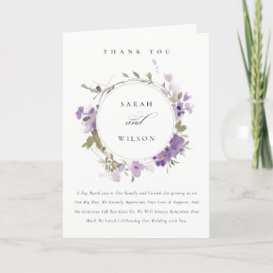 Elegante Rustic Meadow Lilac Floral Wreath Wedding Dankeskarte