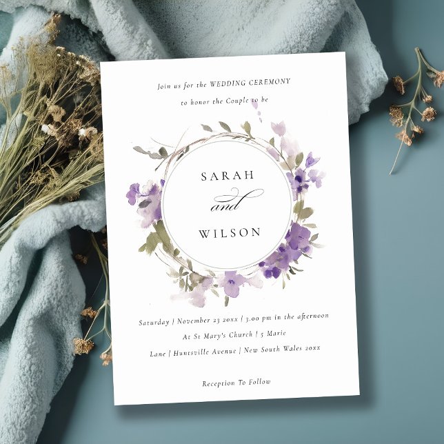 Elegante Rustic Meadow Lilac Floral Wreath Wedding Einladung (Von Creator hochgeladen)
