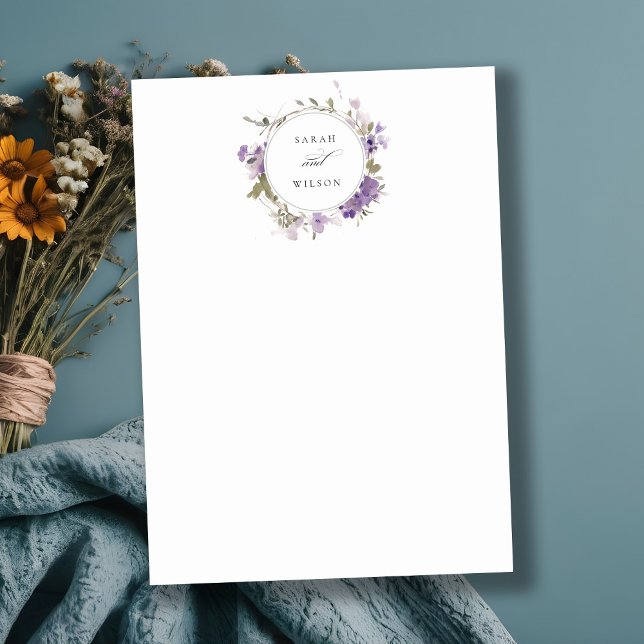 Elegante Rustic Meadow Lilac Floral Wreath Wedding Mitteilungskarte (Von Creator hochgeladen)