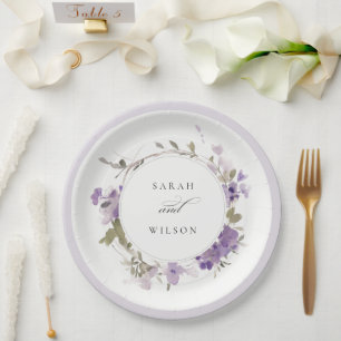 Elegante Rustic Meadow Lilac Floral Wreath Wedding Pappteller