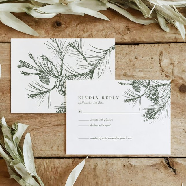Elegante Rustic Woodland Pine Wedding RSVP Card (Von Creator hochgeladen)