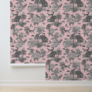 Elegante Rustikal Fox Forest Animals Rosa Toile Tapete