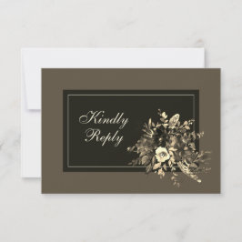 Elegante Rustikal getrocknete dunkelbraune Hochzei RSVP Karte