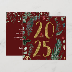 Elegante Rustikal Red 2025 New Years Holiday Card