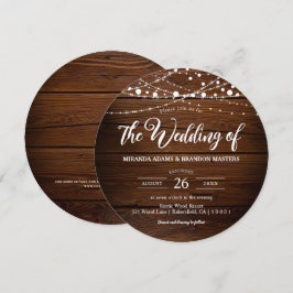 Elegante rustikale Barnholz-String-Lichter Hochzei Einladung