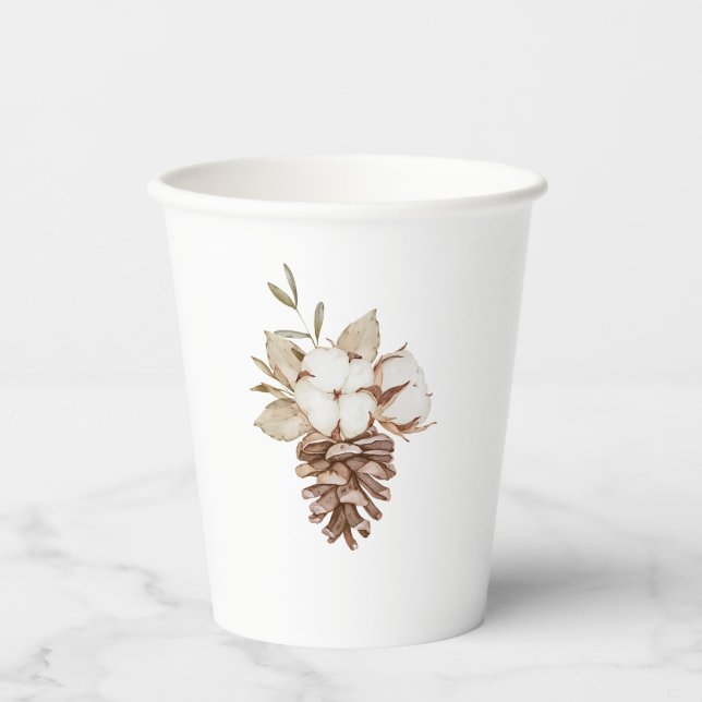 Elegante Rustikale Baumwolle & Pinecone Weihnachte Pappbecher (Vorderseite)