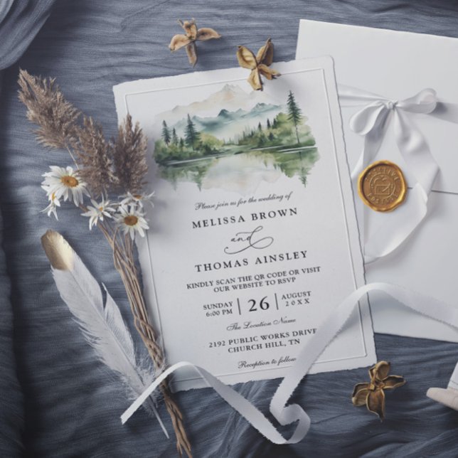 Elegante Rustikale Berghochzeit mit Budget QR-Code Einladung (Von Creator hochgeladen)