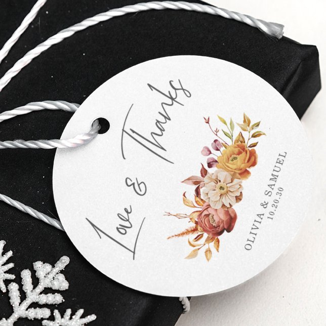 Elegante rustikale Blätter Liebe Dank Hochzeit Geschenkanhänger (Von Creator hochgeladen)