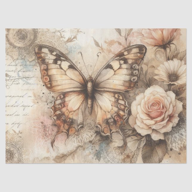 Elegante rustikale Blumen & Spitzen Vintage Dekora Seidenpapier (Vorderseite)