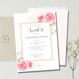 Elegante Rustikale Blumenrahmen Rose Script Sweet Einladung