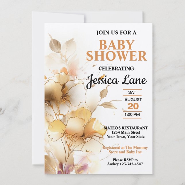 Elegante rustikale Blütendusche Einladung (Vorderseite)