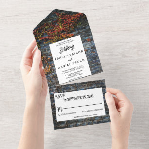 Elegante rustikale botanische Herbst-Rose Hochzeit All In One Einladung