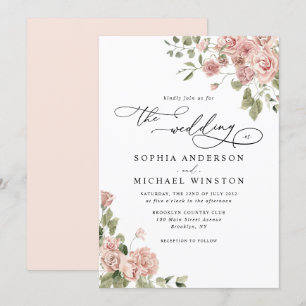 Elegante Rustikale Chic Blush Rosa Blumenzehen Einladung