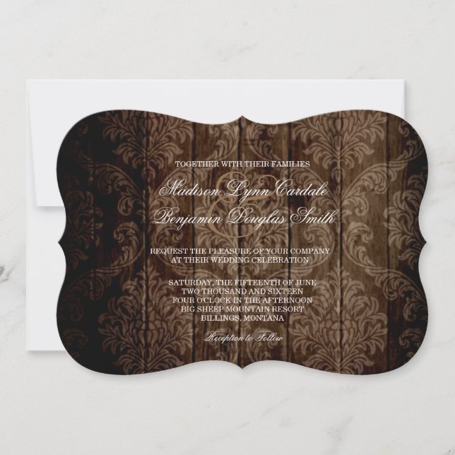 Elegante Rustikale Damaske Hochzeitseinladungen Einladung (Vorderseite)