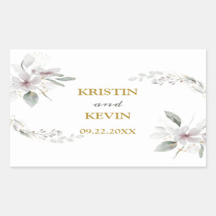Elegante rustikale Dusty White Blume Aquarell Gold Rechteckiger Aufkleber