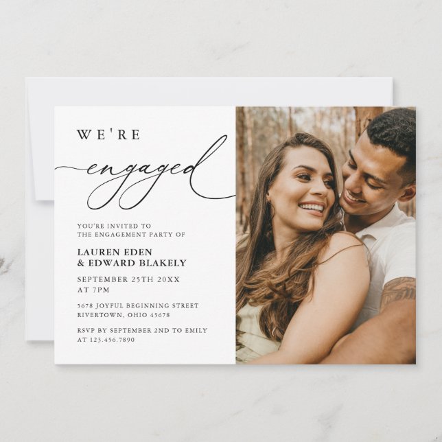 Elegante Rustikale Foto Kalligrafie Engagement Par Einladung (Vorderseite)