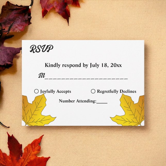 Elegante Rustikale Gold-Blätter fallen blutige Hoc RSVP Karte (Von Creator hochgeladen)