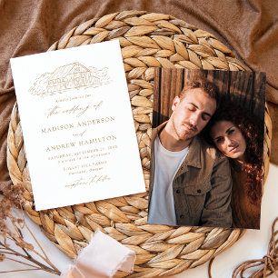 Elegante Rustikale Goldscheune Foto-Hochzeit Einladung