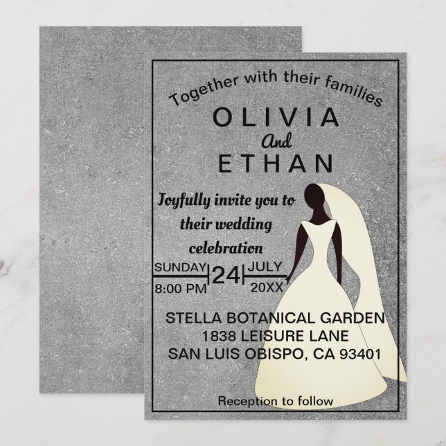 Elegante rustikale, grau-konkrete Braut Chic Weddi Einladung (Vorne/Hinten)