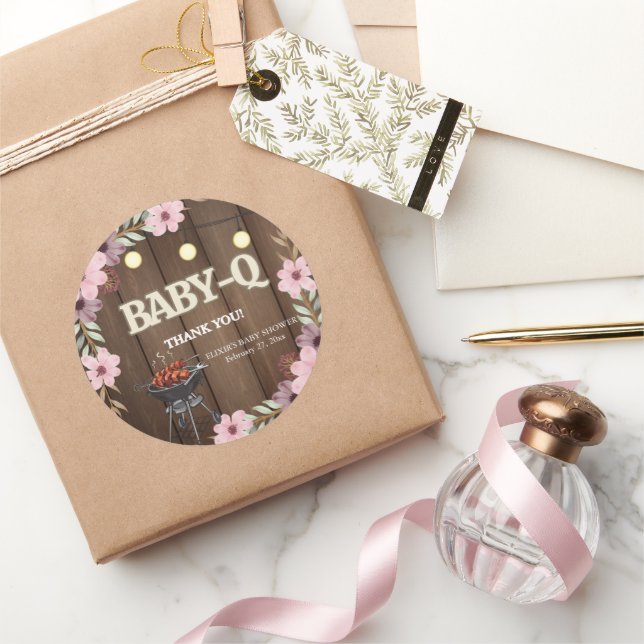 Elegante rustikale Grill Baby-Q Grill Babydusche Runder Aufkleber (Schenken)