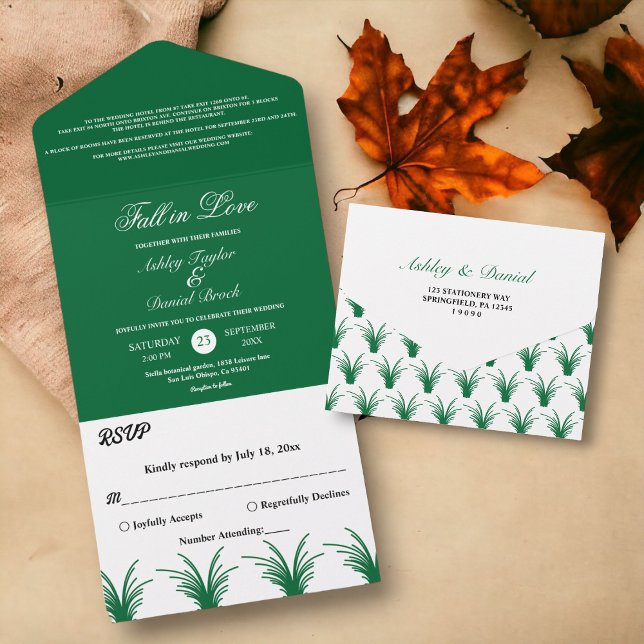 Elegante Rustikale Grüngras Boho Chic Hochzeit im  All In One Einladung (Von Creator hochgeladen)