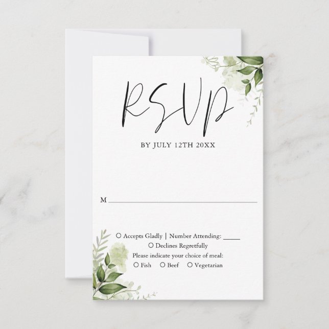 Elegante Rustikale Grünpflanzen Hochzeit der Blume RSVP Karte (Vorderseite)