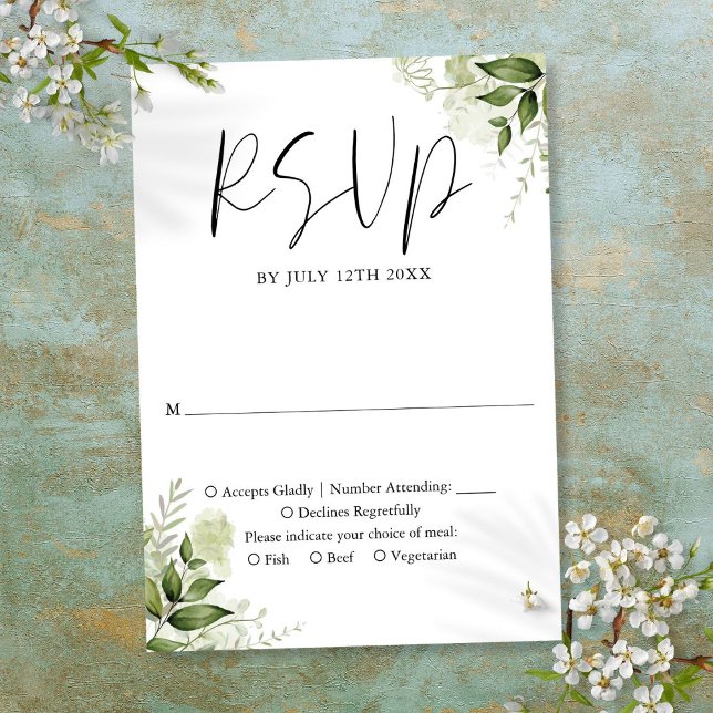 Elegante Rustikale Grünpflanzen Hochzeit der Blume RSVP Karte (Elegant Rustic Greenery Floral Wedding RSVP Card)