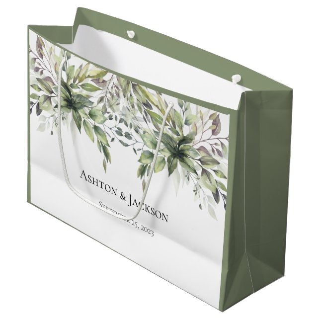 Elegante Rustikale Grünpflanzen Namen für Foilage  Große Geschenktüte (Vorderseite Schrägansicht)