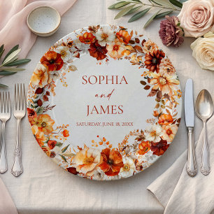 Elegante Rustikale Herbst-Herbst-Blumenhochzeit Pappteller