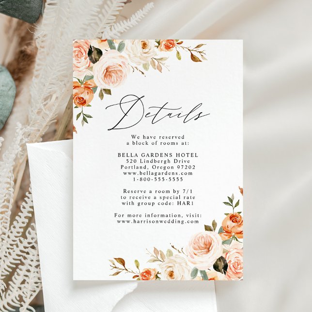 Elegante rustikale Herbstfloralhochzeiten Details Begleitkarte (Von Creator hochgeladen)