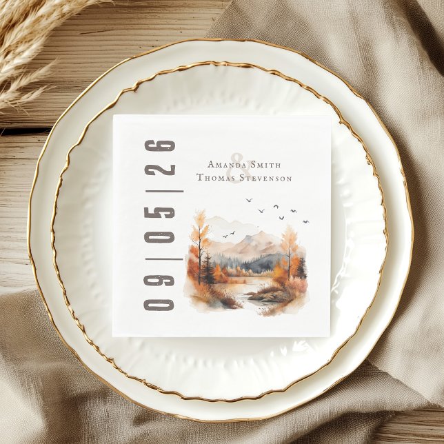 Elegante rustikale Herbstlandschaft Hochzeit Serviette (Von Creator hochgeladen)