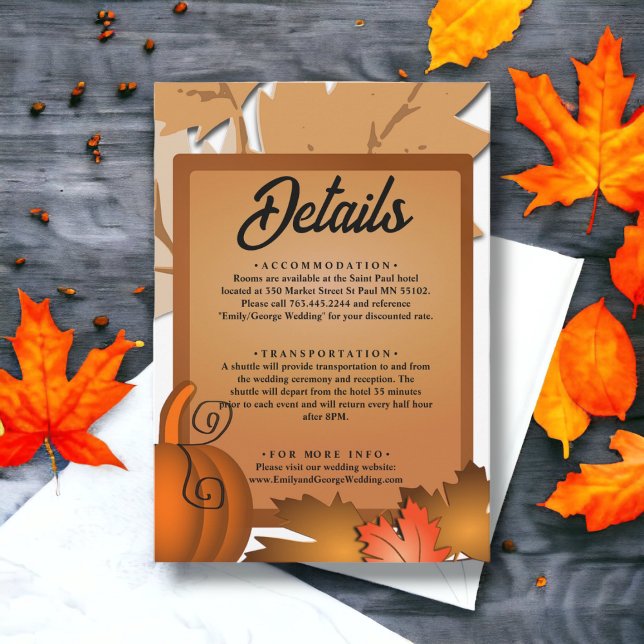 Elegante rustikale Herbstlaub Pumpkin Herbsthochze Begleitkarte (Von Creator hochgeladen)