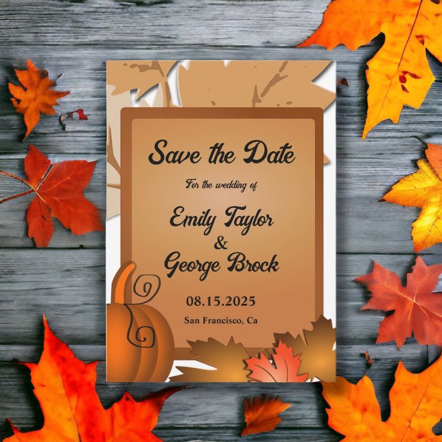 Elegante rustikale Herbstlaub Pumpkin Herbsthochze Save The Date (Von Creator hochgeladen)