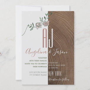Elegante Rustikale Hochzeit aus Holz und Dusty Ros Einladung
