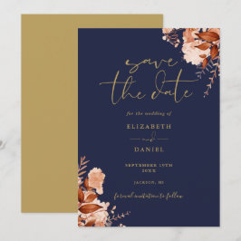 Elegante Rustikale Hochzeit der blauen und goldene Save The Date
