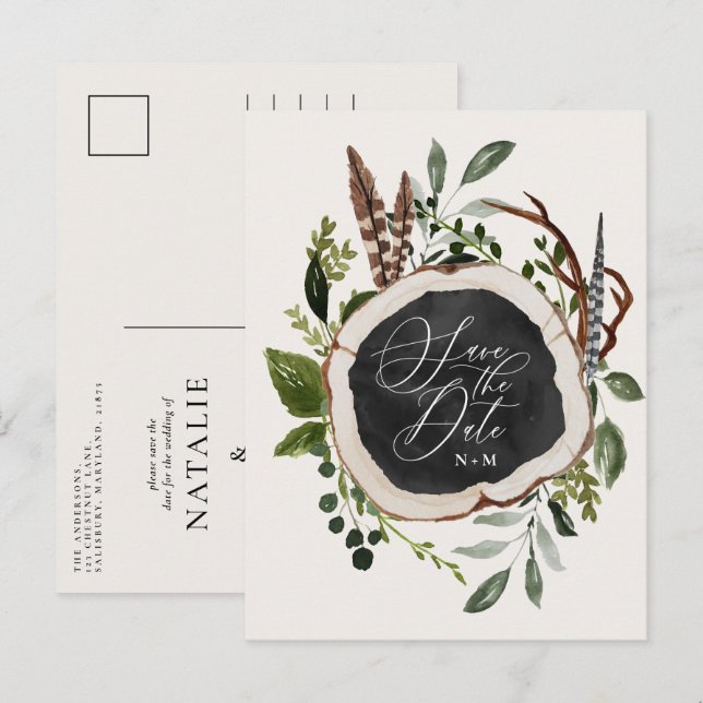 Elegante rustikale Hochzeit im Herbst Ankündigungspostkarte (Vorne/Hinten)