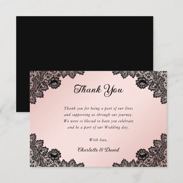 Elegante Rustikale Hochzeit in Schwarz und Rosa Dankeskarte (Vorne/Hinten)