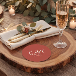 Elegante rustikale Hochzeitspaare Initialen Runder Pappuntersetzer