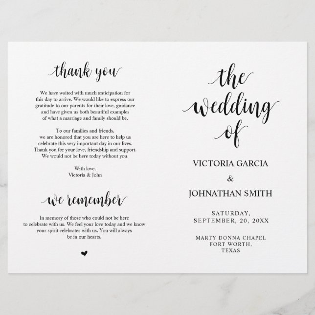 Elegante rustikale Hochzeitsprogramme (Vorderseite)