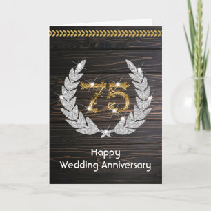 Elegante rustikale Holz 75. Hochzeitstag  Karte