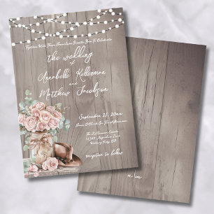 Elegante rustikale Holzrosen Landhochzeit Einladung