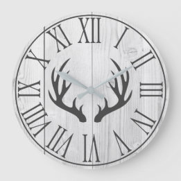 Elegante rustikale Imitate Weißholz- und Hirschgew Große Wanduhr