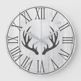 Elegante rustikale Imitate Weißholz- und Hirschgew Große Wanduhr