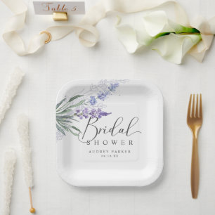 Elegante rustikale Lavendel-Brautparty Pappteller