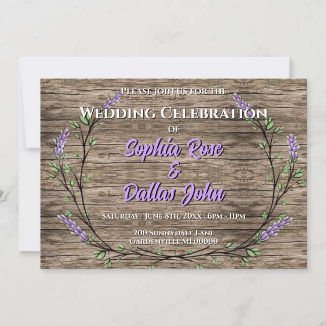 Elegante rustikale Lavendelhochzeit Einladung (Vorderseite)