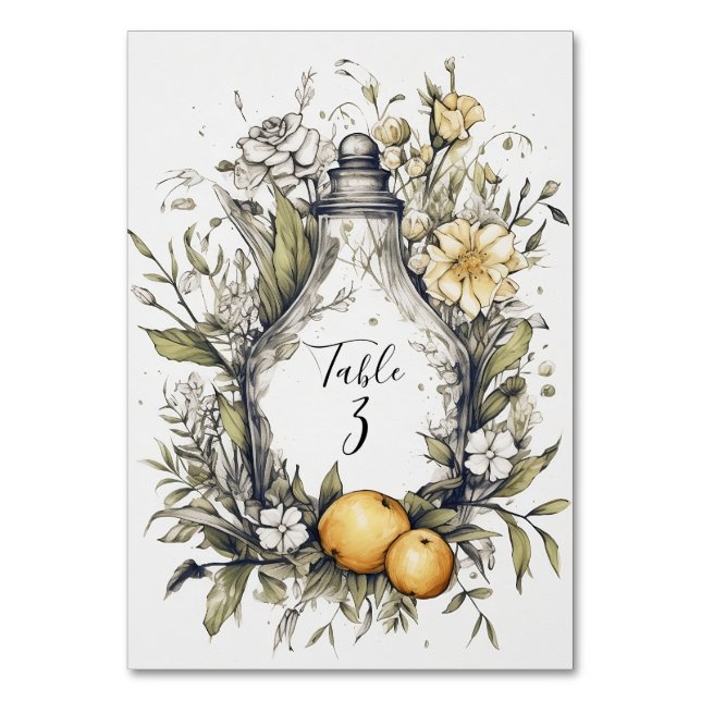 Elegante rustikale Lemon Foliage Wedding Tischnumm Tischnummer (Vorderseite)