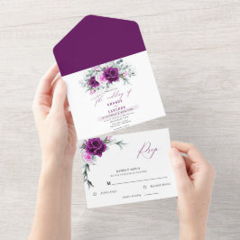 Elegante rustikale Lila Blush Geometrische Hochzei All In One Einladung