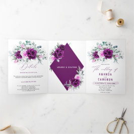 Elegante rustikale Lila Blush Geometrische Hochzei Dreifach Gefaltete Ankündigung