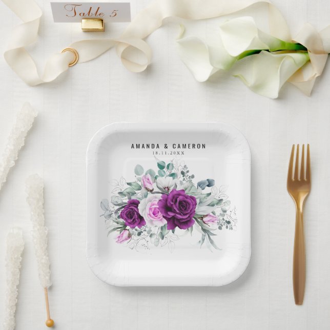 Elegante rustikale Lila Blush Geometrische Hochzei Pappteller (Hochzeit)