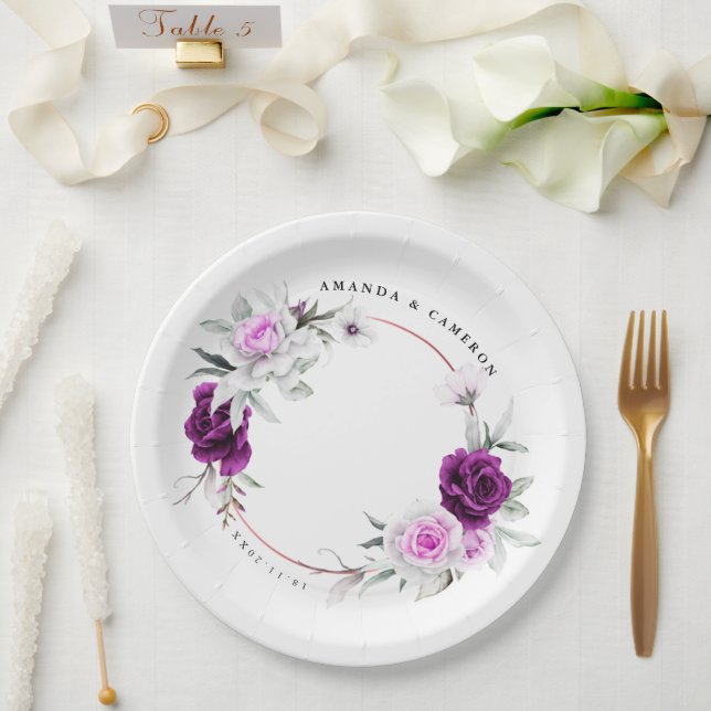 Elegante rustikale Lila Blush Geometrische Hochzei Pappteller (Hochzeit)